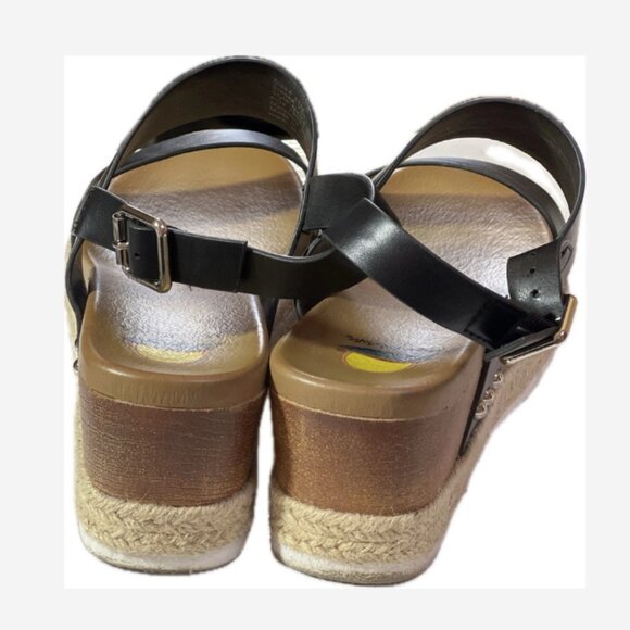 Maui Island Sandals Espadrille Platform Wedge 3" - 1" Women’s 11 M Black Straps - Picture 2 of 6